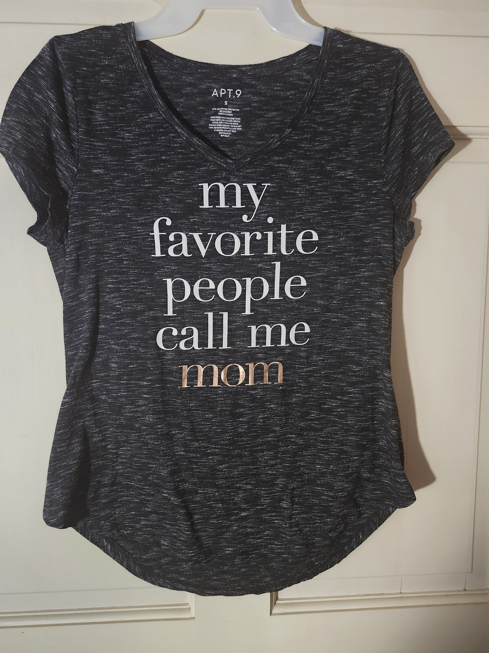 Apt. 9 Charcoal Heather V-Neck Tee with White and Rose Gold Text